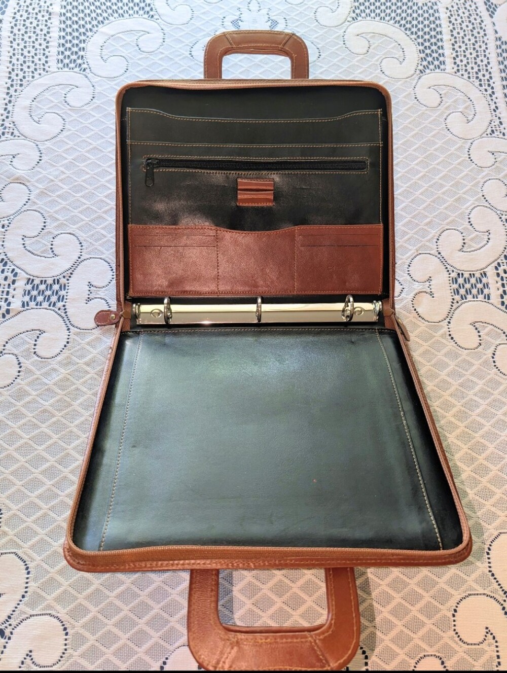 Stebco 3 Ring Binder Briefcase Leather Retractable Handle Brown Organizer - Picture 2 of 13